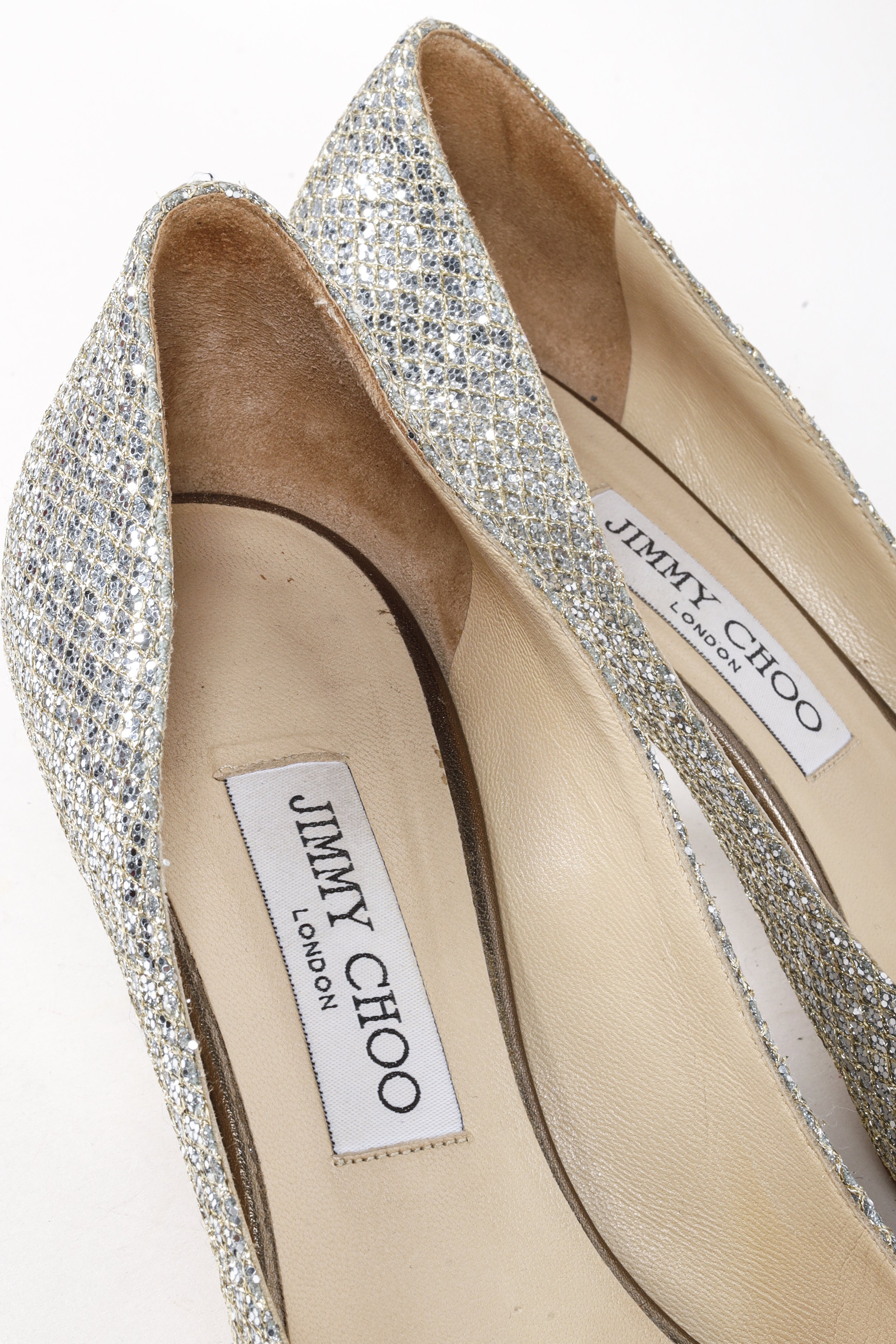 Jimmy Choo Peep Toe Champagne Glitter Pumps BLOGGER ARMOIRE